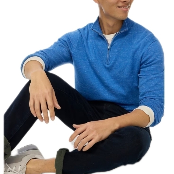 J Crew Factory Raglan‎ half-zip sweater in Heather Mid Blue size XXL NWT BU213 - Picture 1 of 10